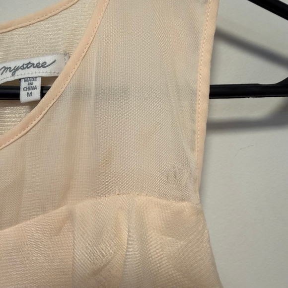 Mystree Women’s Beige Gray Ruffle Sleeveless Dress SZ M Chiffon stains as shown - Picture 7 of 14